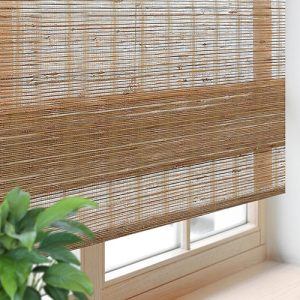 Bamboo Roman Shades, Cordless Jute Camel Custom Blackout Room Darkening Woven Wood Shades, Natural Bamboo Window Shades for Indoor Windows